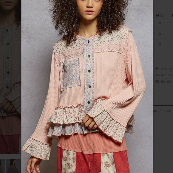 POL “ Freda 2 “ POL Ribbed Relaxed Fit top with Ruffle and Floral Print 95 - Picture 2 of 5